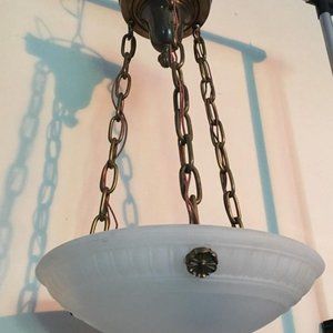 ANTIQUE JEFFERSON MOONSTONE PLAFONNIER BOWL PENDANT LIGHT